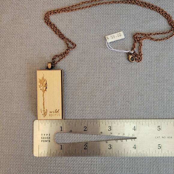 NWT Arrow Copper Wood Pendant Necklace USA Handcrafted Statement Peace Jewelry - Picture 9 of 12